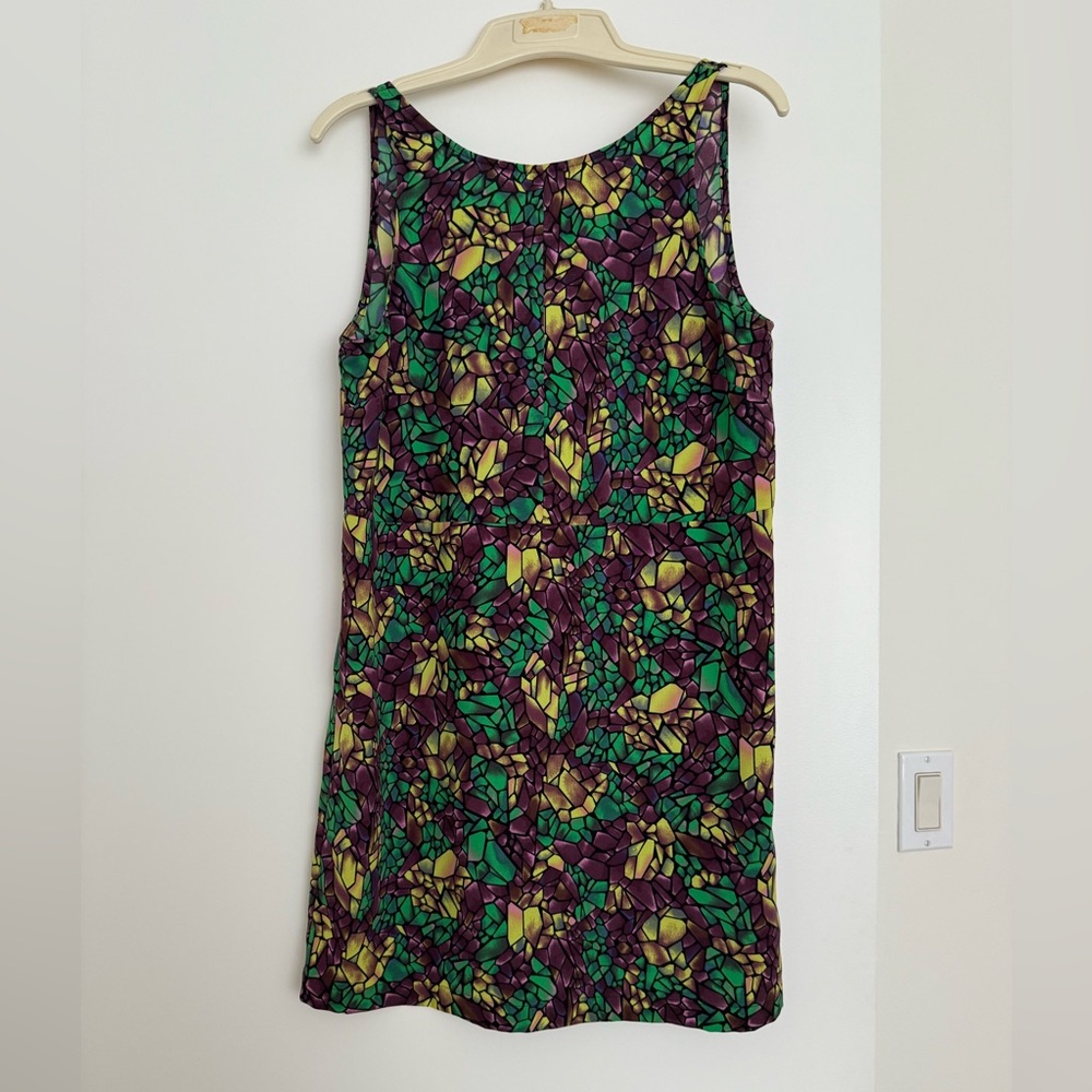 Tildon Green, Purple & Yellow Mosaic Print Sleeveless Shift Dress